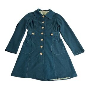 VTG Y2K EC Star Coat Womens S Green Peter Pan Collar Preppy Academia Whimsy Twee